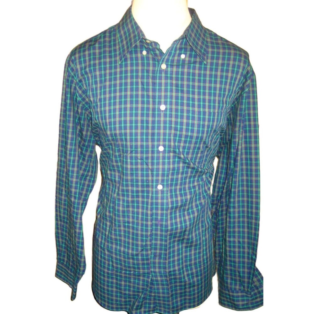Mens Nautica Blue Check Classic Fit  Cotton LS Dress Shirt sz XXL